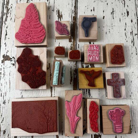 Wooden Rubber Stamp Lot Variety Bundle Scrapbooking Card Making Lot of 15 + - Picture 6 of 10